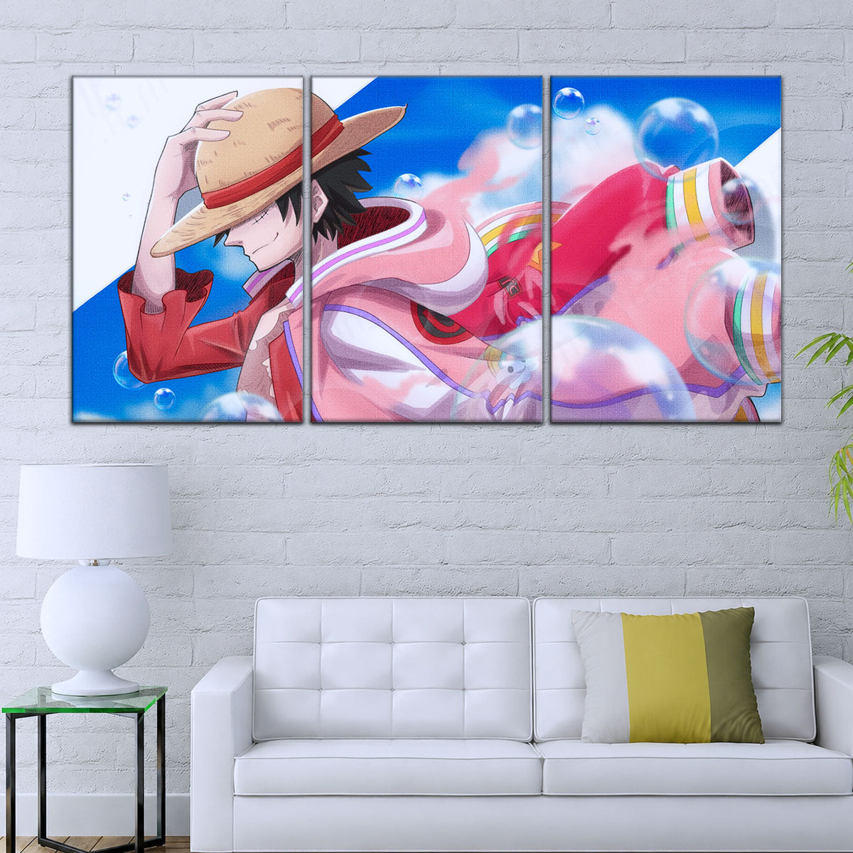 One Piece Canvas Wall Art - Monkey D. Luffy 5 Piece Split Panel Anime Poster - Framed Ready to Hang Living Room & Man Cave Decor - OP5042