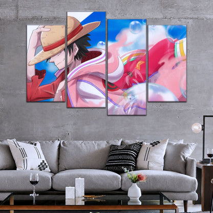 One Piece Canvas Wall Art - Monkey D. Luffy 5 Piece Split Panel Anime Poster - Framed Ready to Hang Living Room & Man Cave Decor - OP5042