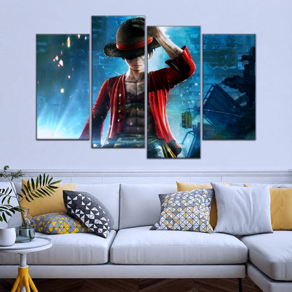 One Piece Canvas Wall Art - Monkey D. Luffy 5 Piece Split Panel Anime Poster - Framed Ready to Hang Living Room & Man Cave Decor - OP5043