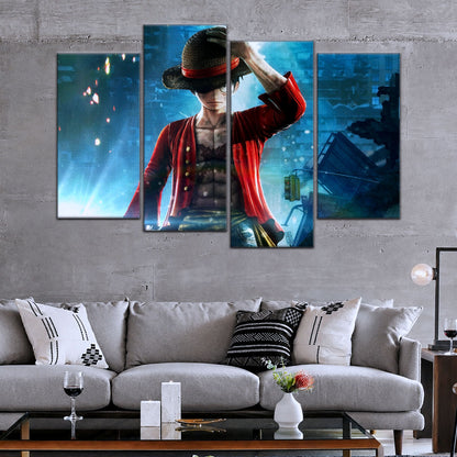 One Piece Canvas Wall Art - Monkey D. Luffy 5 Piece Split Panel Anime Poster - Framed Ready to Hang Living Room & Man Cave Decor - OP5043