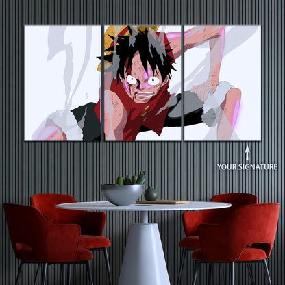 One Piece Canvas Wall Art - Monkey D. Luffy 5 Piece Split Panel Anime Poster - Framed Ready to Hang Living Room & Man Cave Decor - OP5044