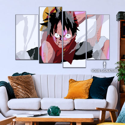 One Piece Canvas Wall Art - Monkey D. Luffy 5 Piece Split Panel Anime Poster - Framed Ready to Hang Living Room & Man Cave Decor - OP5044