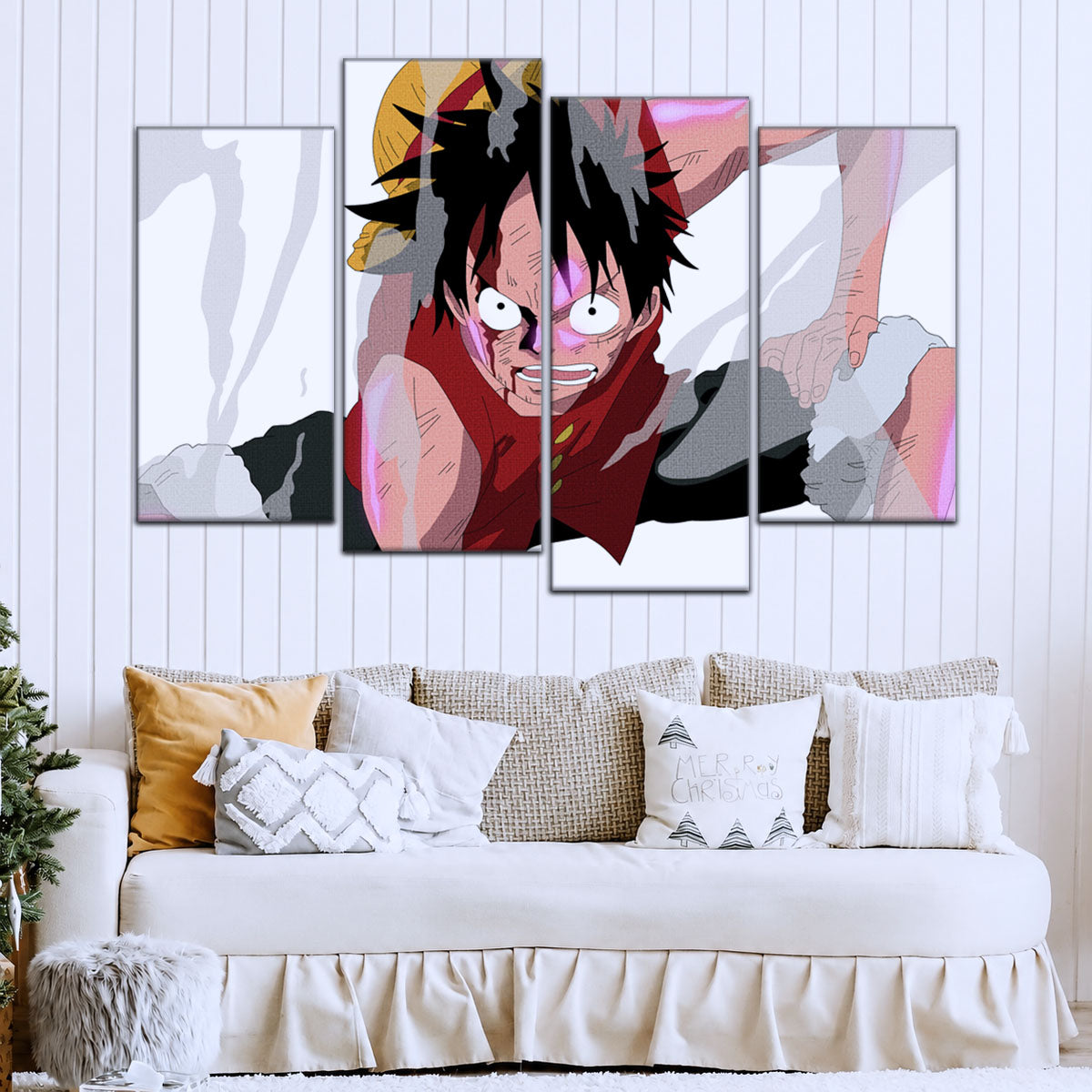 One Piece Canvas Wall Art - Monkey D. Luffy 5 Piece Split Panel Anime Poster - Framed Ready to Hang Living Room & Man Cave Decor - OP5044