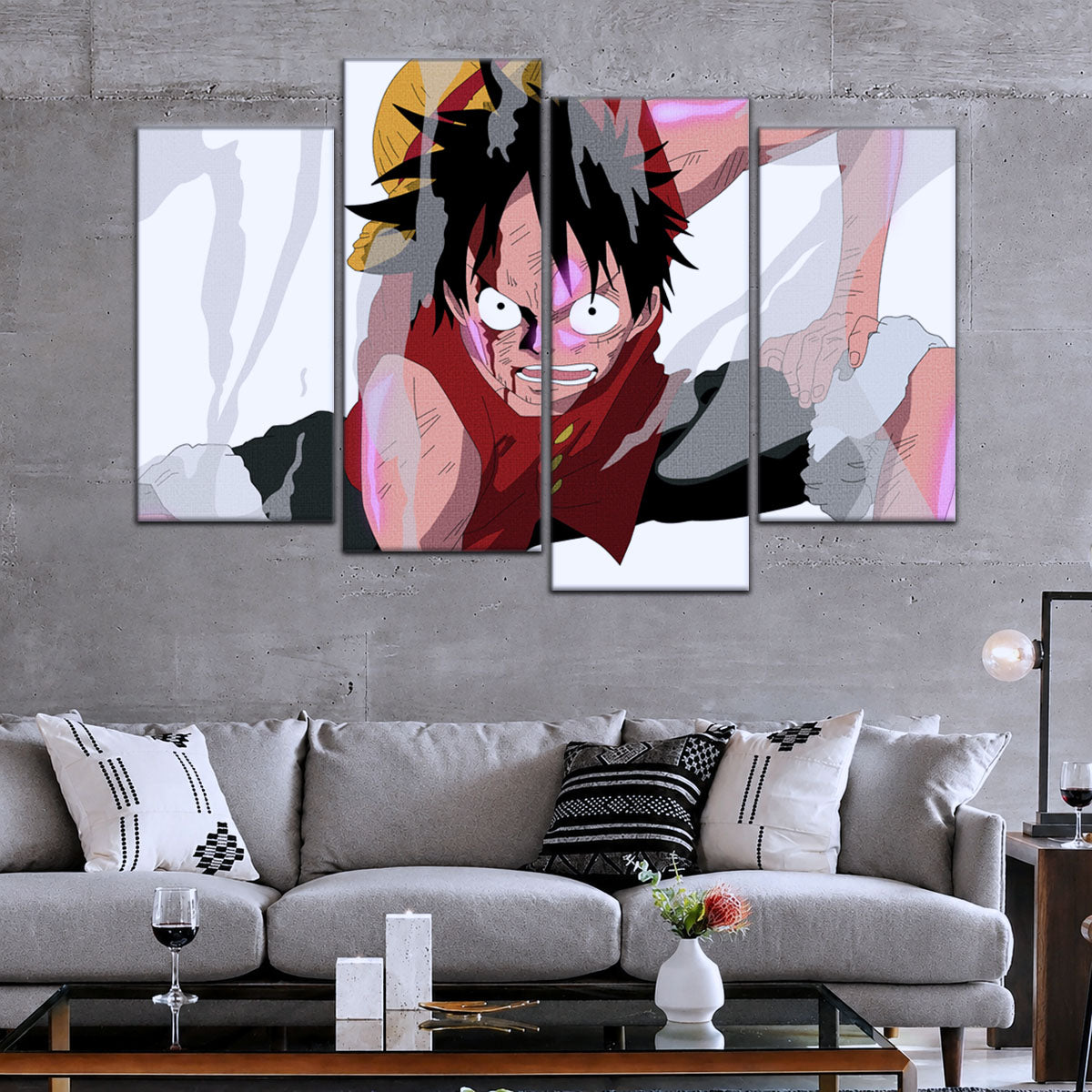 One Piece Canvas Wall Art - Monkey D. Luffy 5 Piece Split Panel Anime Poster - Framed Ready to Hang Living Room & Man Cave Decor - OP5044