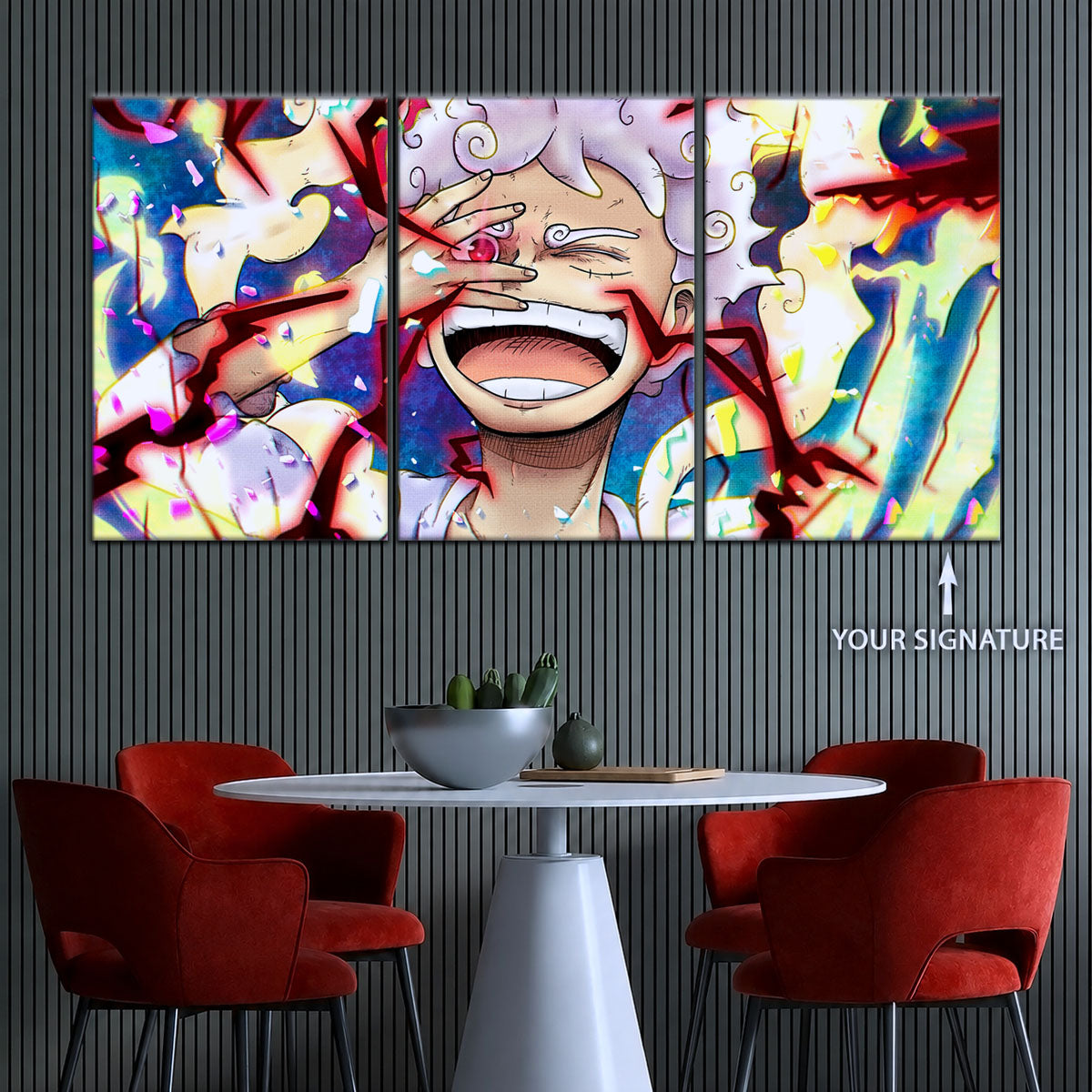 One Piece Canvas Wall Art - Luffy Gear Fifth 5 Piece Split Panel Anime Poster - Framed Ready to Hang Living Room & Man Cave Decor - OP5045