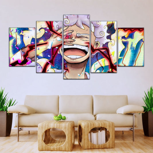 One Piece Canvas Wall Art - Luffy Gear Fifth 5 Piece Split Panel Anime Poster - Framed Ready to Hang Living Room & Man Cave Decor - OP5045