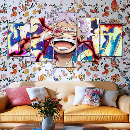 One Piece Canvas Wall Art - Luffy Gear Fifth 5 Piece Split Panel Anime Poster - Framed Ready to Hang Living Room & Man Cave Decor - OP5045