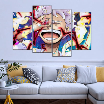 One Piece Canvas Wall Art - Luffy Gear Fifth 5 Piece Split Panel Anime Poster - Framed Ready to Hang Living Room & Man Cave Decor - OP5045