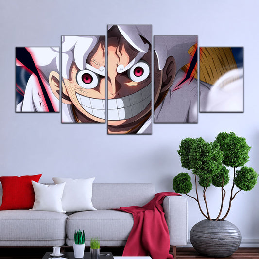 One Piece Canvas Wall Art - Luffy Gear Fifth 5 Piece Split Panel Anime Poster - Framed Ready to Hang Living Room & Man Cave Decor - OP5046