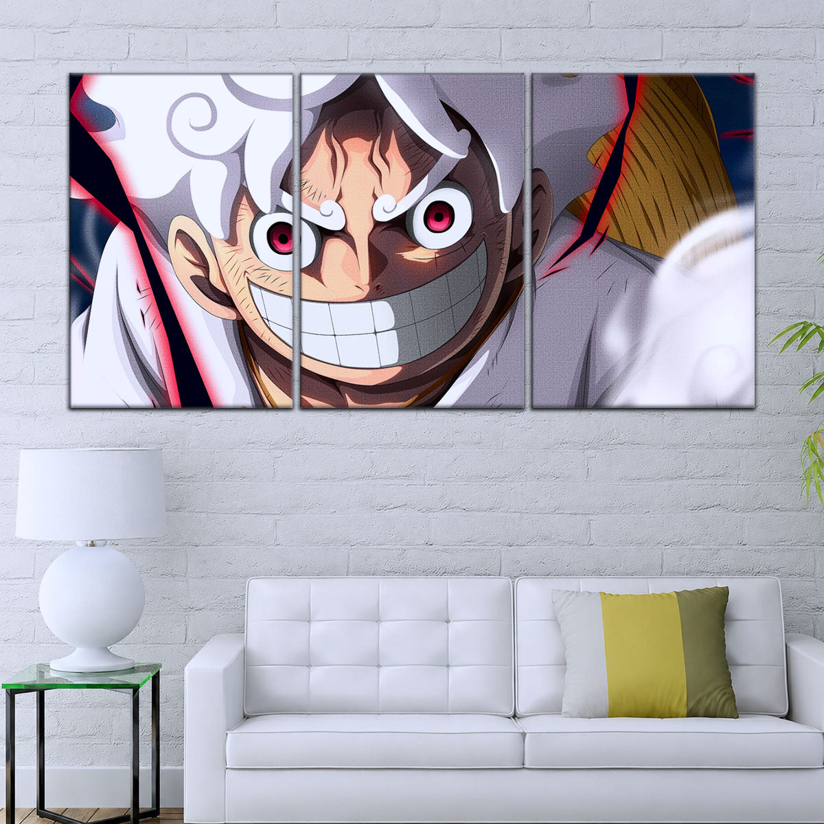 One Piece Canvas Wall Art - Luffy Gear Fifth 5 Piece Split Panel Anime Poster - Framed Ready to Hang Living Room & Man Cave Decor - OP5046
