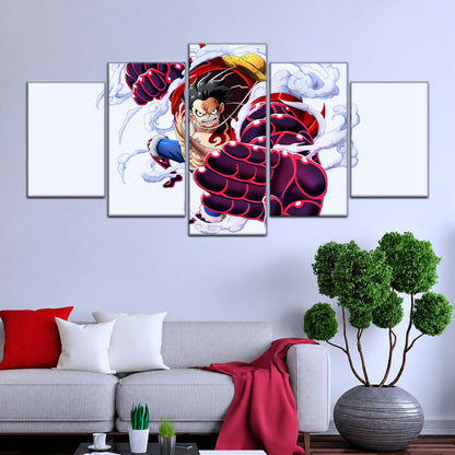 One Piece Canvas Wall Art - Gear Fourth Luffy Unleashed 5 Piece Split Panel Anime Poster - Framed Ready to Hang Living Room & Man Cave Decor - OP5047