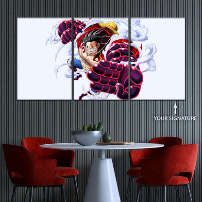 One Piece Canvas Wall Art - Gear Fourth Luffy Unleashed 5 Piece Split Panel Anime Poster - Framed Ready to Hang Living Room & Man Cave Decor - OP5047