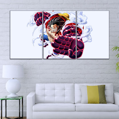 One Piece Canvas Wall Art - Gear Fourth Luffy Unleashed 5 Piece Split Panel Anime Poster - Framed Ready to Hang Living Room & Man Cave Decor - OP5047