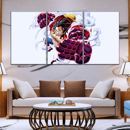 One Piece Canvas Wall Art - Gear Fourth Luffy Unleashed 5 Piece Split Panel Anime Poster - Framed Ready to Hang Living Room & Man Cave Decor - OP5047