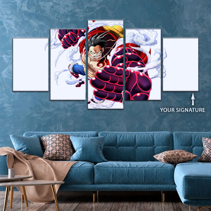 One Piece Canvas Wall Art - Gear Fourth Luffy Unleashed 5 Piece Split Panel Anime Poster - Framed Ready to Hang Living Room & Man Cave Decor - OP5047