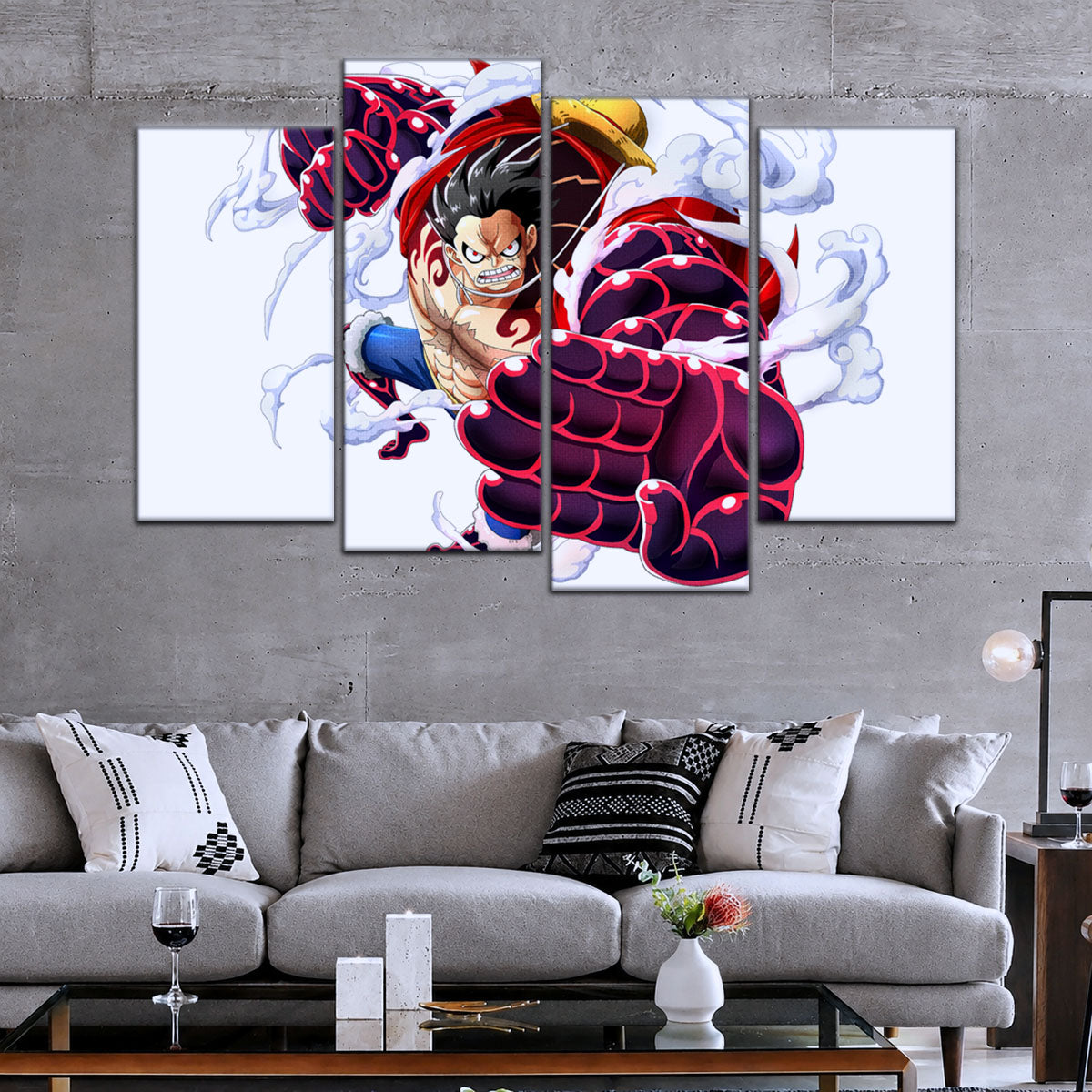 One Piece Canvas Wall Art - Gear Fourth Luffy Unleashed 5 Piece Split Panel Anime Poster - Framed Ready to Hang Living Room & Man Cave Decor - OP5047