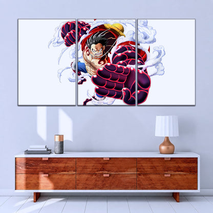 One Piece Canvas Wall Art - Gear Fourth Luffy Unleashed 5 Piece Split Panel Anime Poster - Framed Ready to Hang Living Room & Man Cave Decor - OP5047