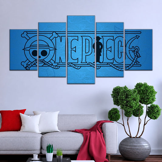 One Piece Canvas Wall Art - Monkey D. Luffy 5 Piece Split Panel Anime Poster - Framed Ready to Hang Living Room & Man Cave Decor - OP5048