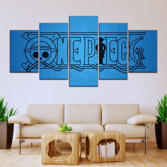 One Piece Canvas Wall Art - Monkey D. Luffy 5 Piece Split Panel Anime Poster - Framed Ready to Hang Living Room & Man Cave Decor - OP5048