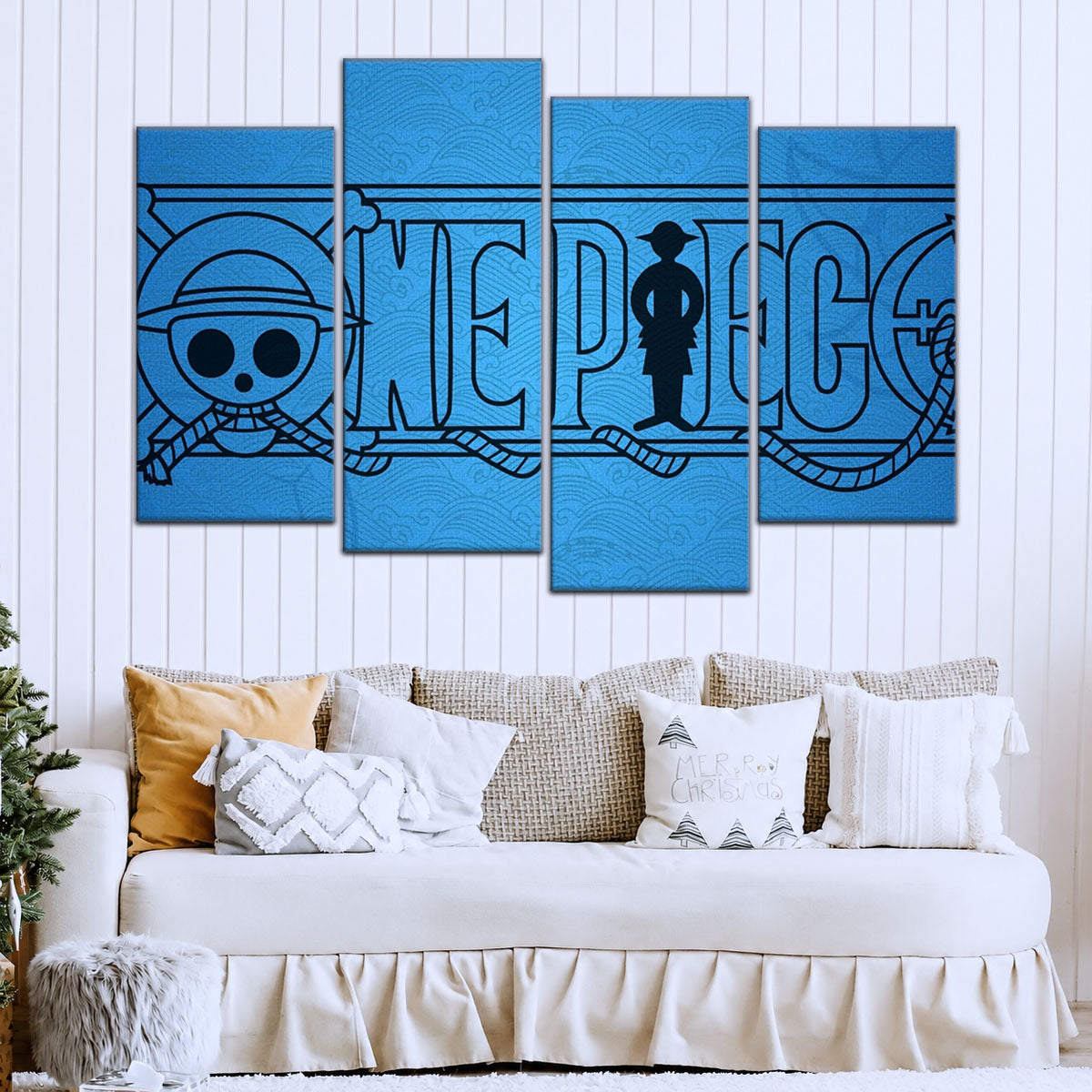 One Piece Canvas Wall Art - Monkey D. Luffy 5 Piece Split Panel Anime Poster - Framed Ready to Hang Living Room & Man Cave Decor - OP5048
