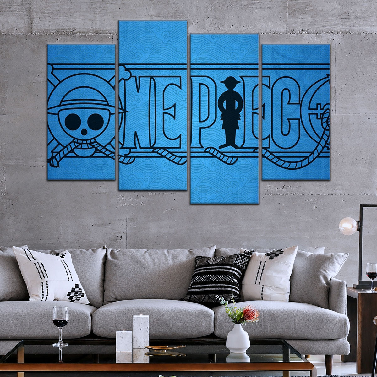 One Piece Canvas Wall Art - Monkey D. Luffy 5 Piece Split Panel Anime Poster - Framed Ready to Hang Living Room & Man Cave Decor - OP5048
