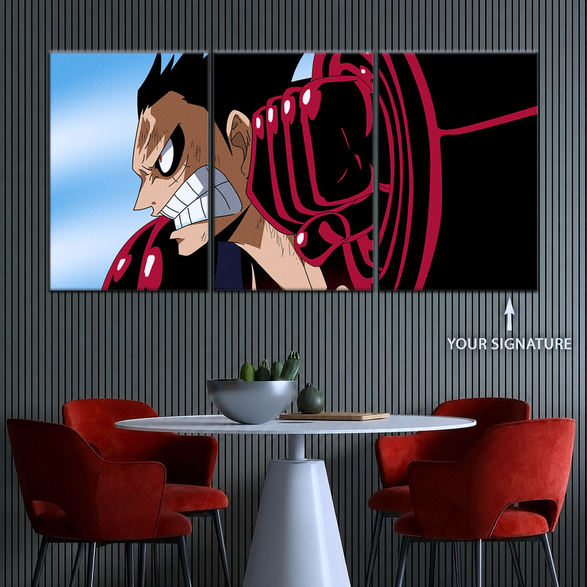 One Piece Canvas Wall Art - Gear Fourth Luffy Unleashed 5 Piece Split Panel Anime Poster - Framed Ready to Hang Living Room & Man Cave Decor - OP5049