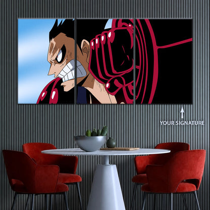 One Piece Canvas Wall Art - Gear Fourth Luffy Unleashed 5 Piece Split Panel Anime Poster - Framed Ready to Hang Living Room & Man Cave Decor - OP5049