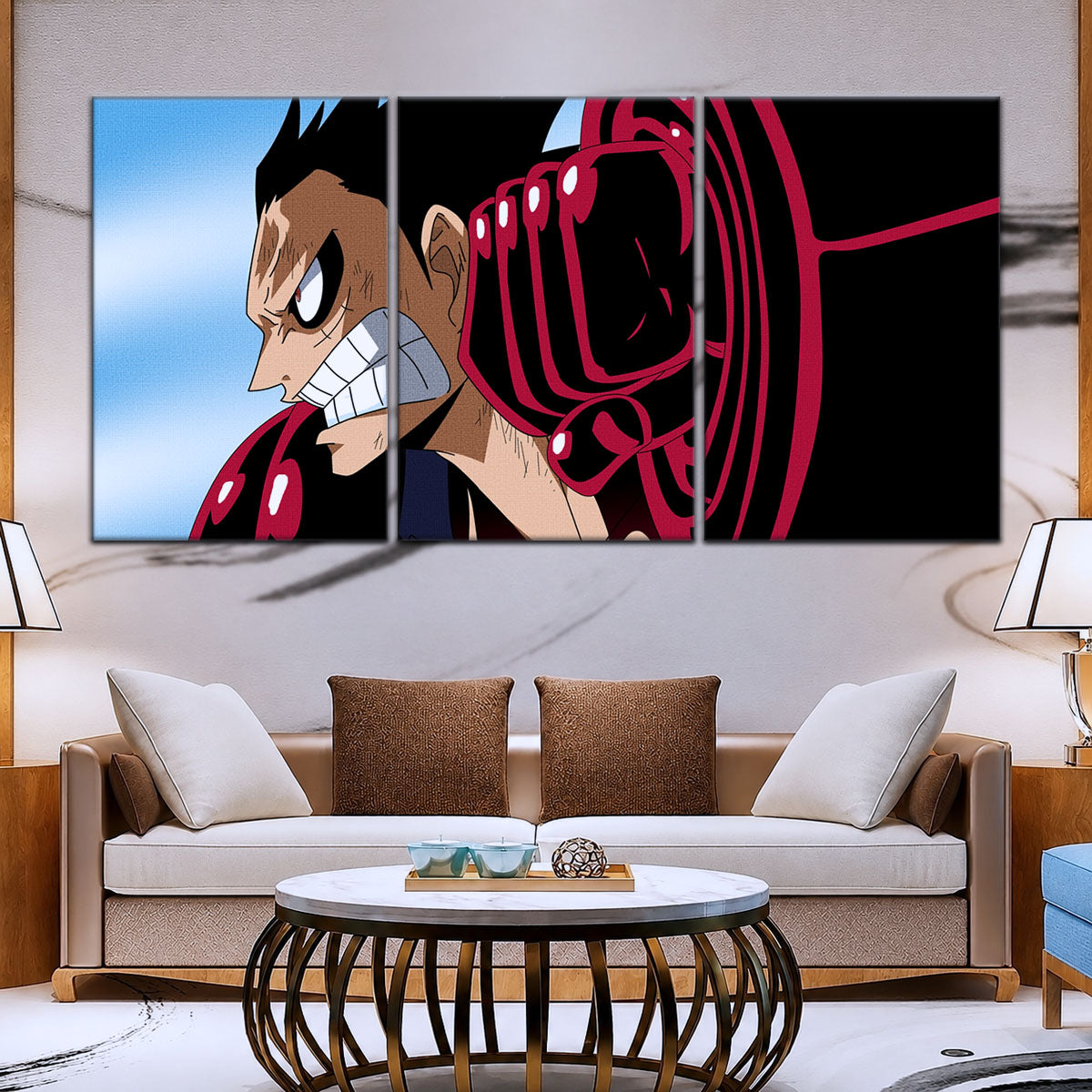One Piece Canvas Wall Art - Gear Fourth Luffy Unleashed 5 Piece Split Panel Anime Poster - Framed Ready to Hang Living Room & Man Cave Decor - OP5049