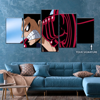 One Piece Canvas Wall Art - Gear Fourth Luffy Unleashed 5 Piece Split Panel Anime Poster - Framed Ready to Hang Living Room & Man Cave Decor - OP5049