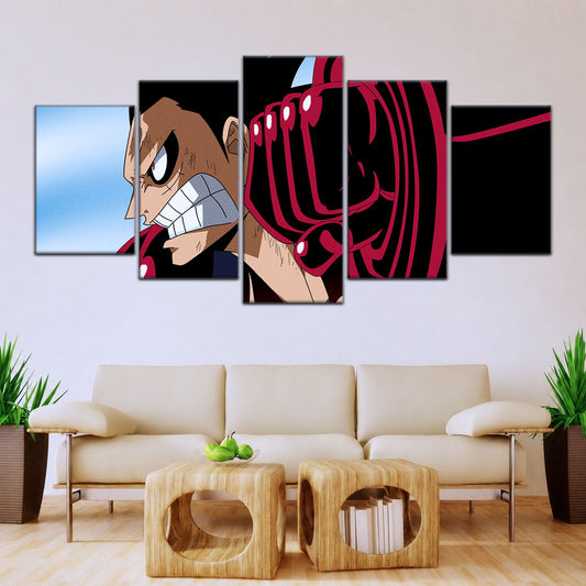 One Piece Canvas Wall Art - Gear Fourth Luffy Unleashed 5 Piece Split Panel Anime Poster - Framed Ready to Hang Living Room & Man Cave Decor - OP5049
