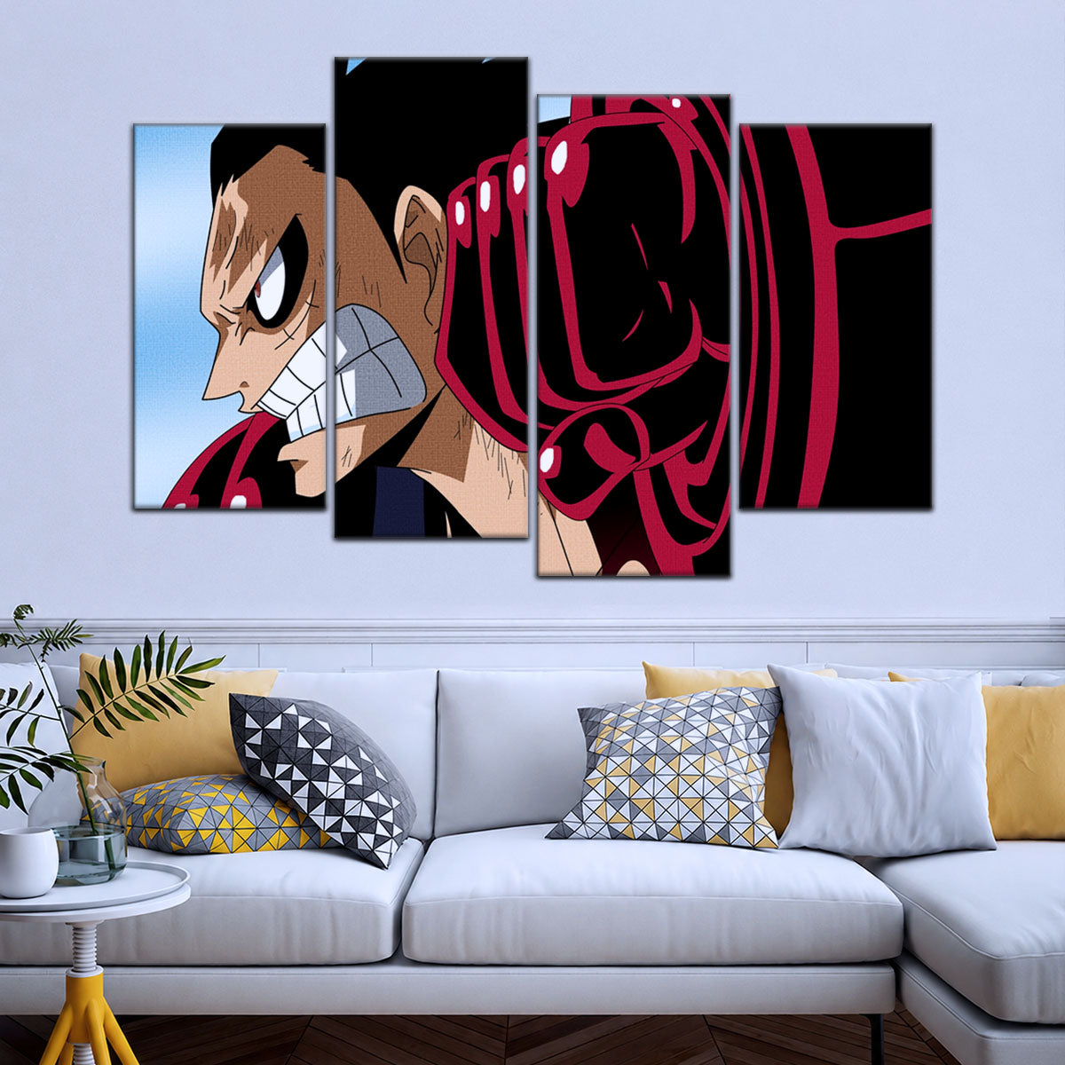One Piece Canvas Wall Art - Gear Fourth Luffy Unleashed 5 Piece Split Panel Anime Poster - Framed Ready to Hang Living Room & Man Cave Decor - OP5049