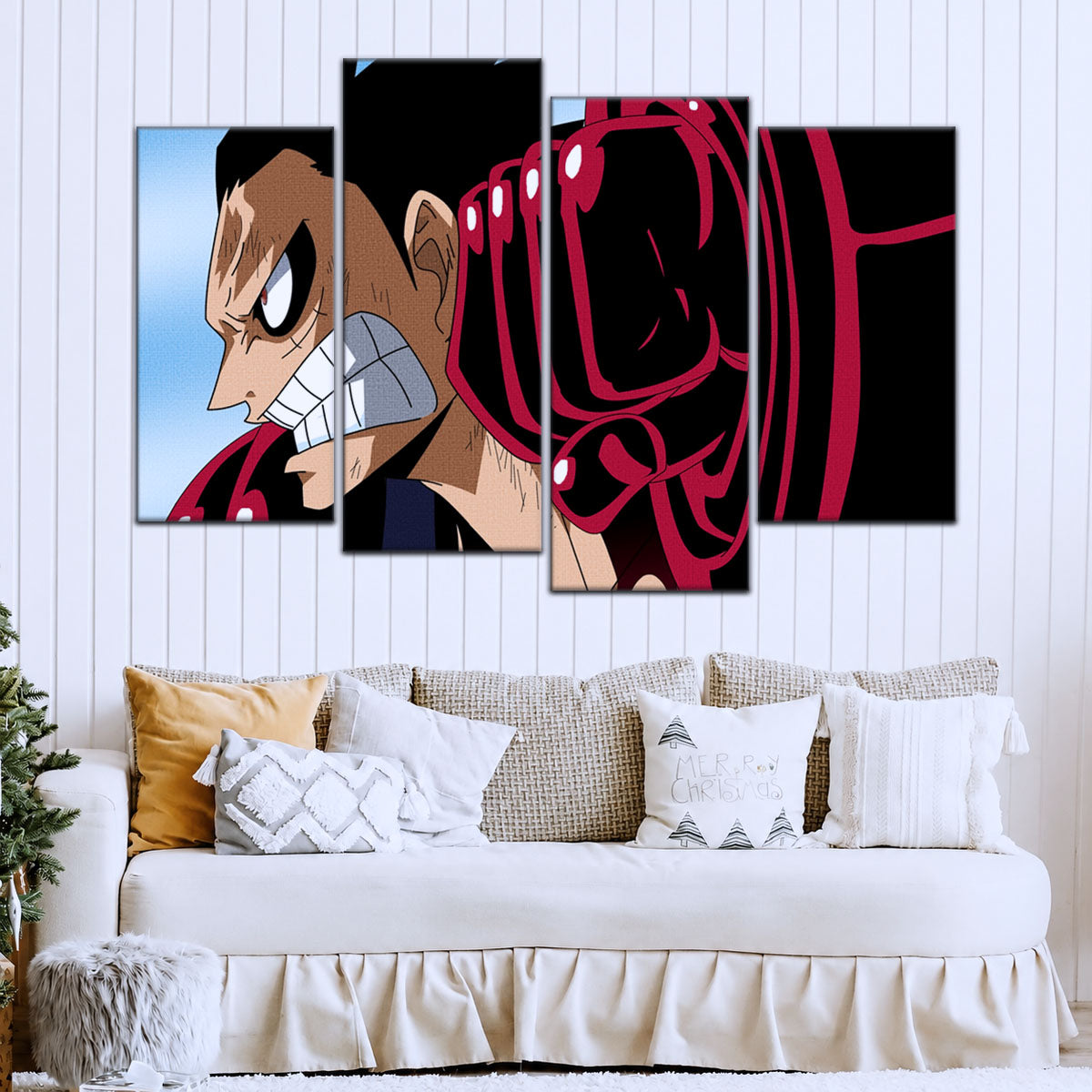 One Piece Canvas Wall Art - Gear Fourth Luffy Unleashed 5 Piece Split Panel Anime Poster - Framed Ready to Hang Living Room & Man Cave Decor - OP5049
