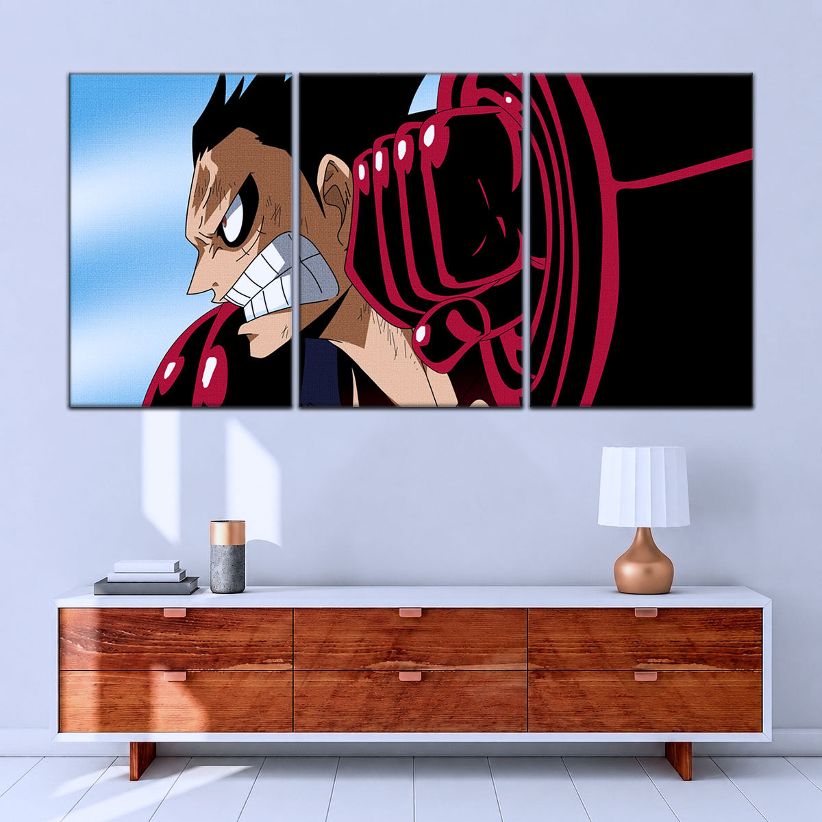 One Piece Canvas Wall Art - Gear Fourth Luffy Unleashed 5 Piece Split Panel Anime Poster - Framed Ready to Hang Living Room & Man Cave Decor - OP5049
