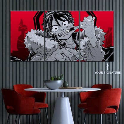 One Piece Canvas Wall Art - Monkey D. Luffy 5 Piece Split Panel Anime Poster - Framed Ready to Hang Living Room & Man Cave Decor - OP5050