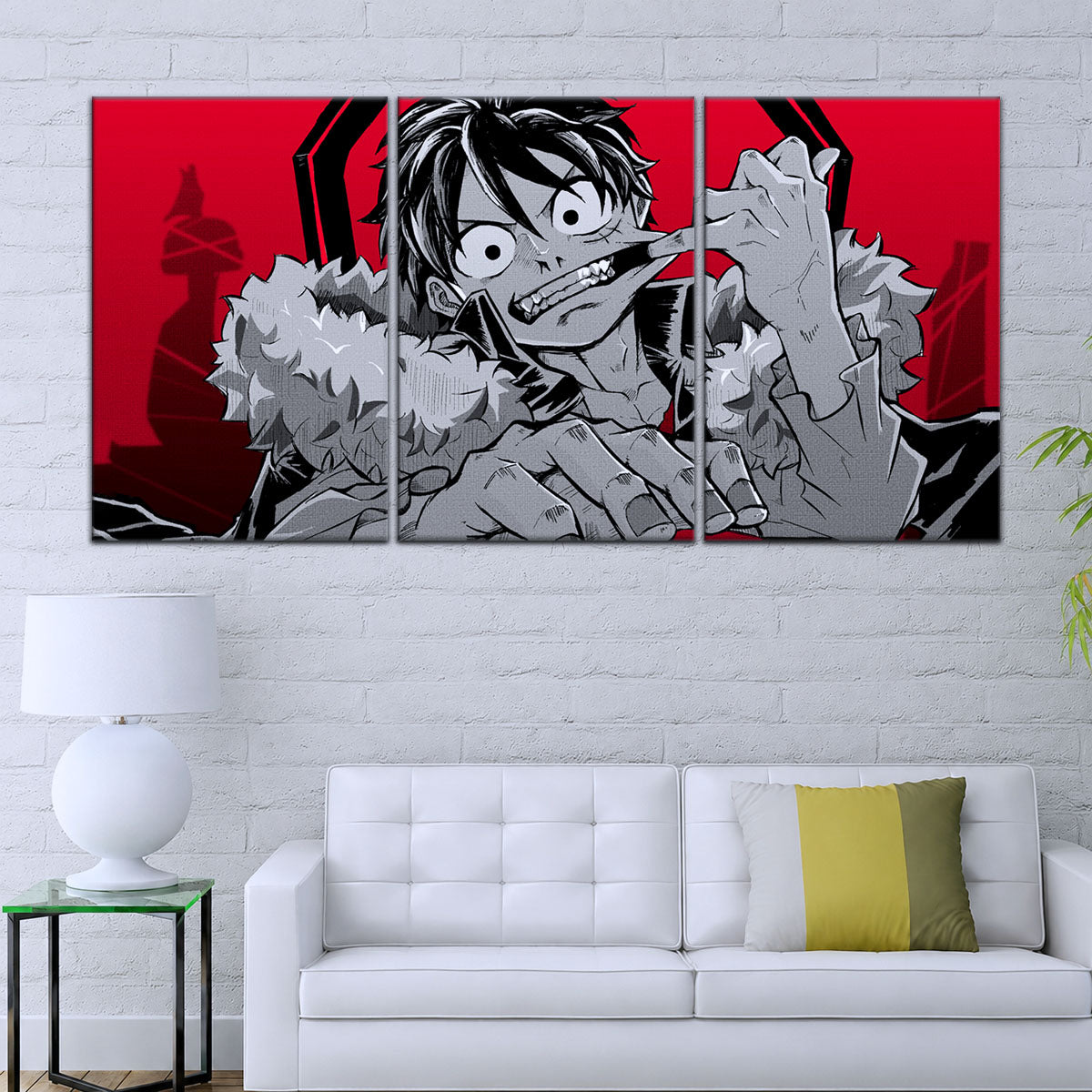 One Piece Canvas Wall Art - Monkey D. Luffy 5 Piece Split Panel Anime Poster - Framed Ready to Hang Living Room & Man Cave Decor - OP5050