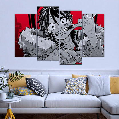 One Piece Canvas Wall Art - Monkey D. Luffy 5 Piece Split Panel Anime Poster - Framed Ready to Hang Living Room & Man Cave Decor - OP5050
