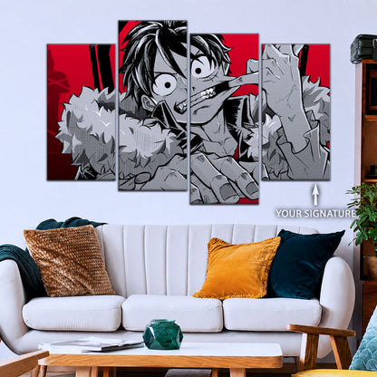 One Piece Canvas Wall Art - Monkey D. Luffy 5 Piece Split Panel Anime Poster - Framed Ready to Hang Living Room & Man Cave Decor - OP5050
