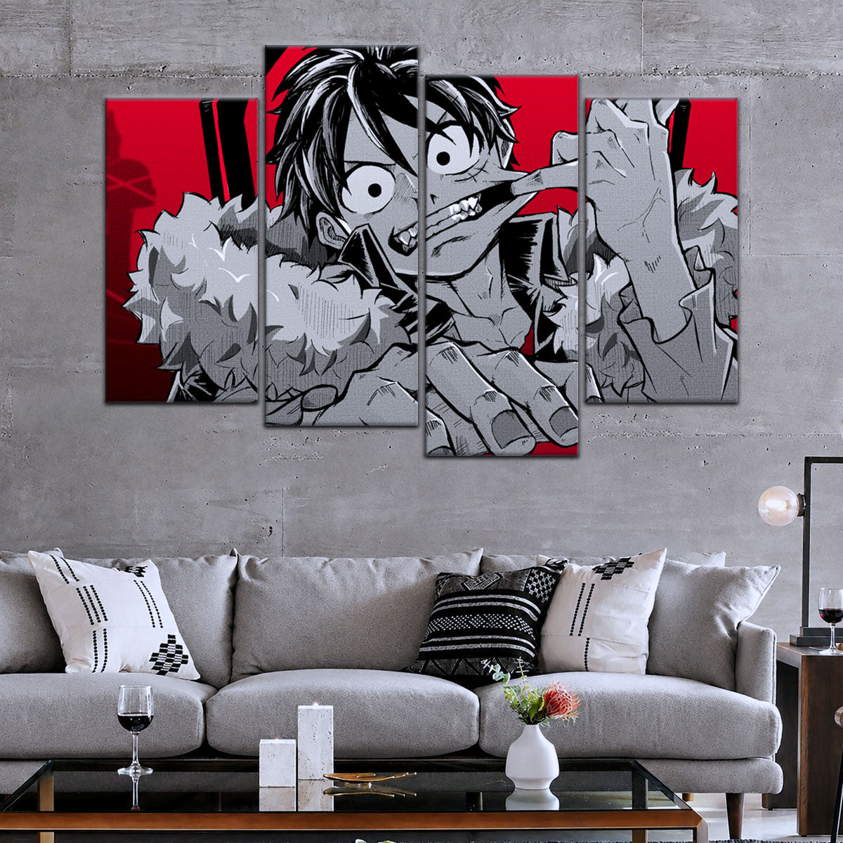 One Piece Canvas Wall Art - Monkey D. Luffy 5 Piece Split Panel Anime Poster - Framed Ready to Hang Living Room & Man Cave Decor - OP5050