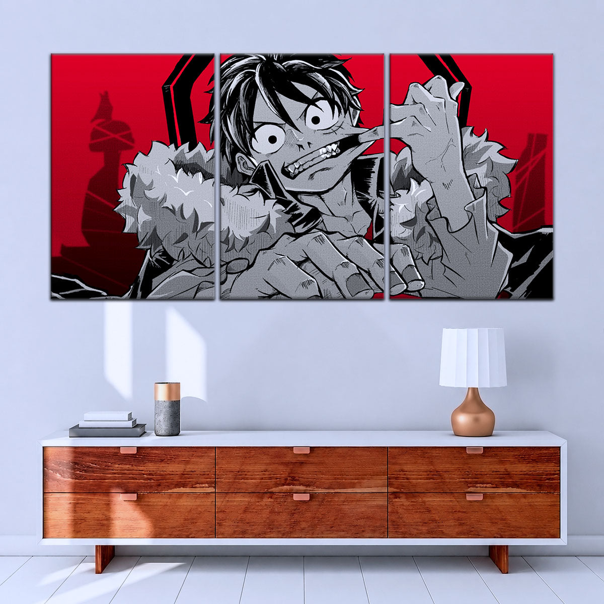 One Piece Canvas Wall Art - Monkey D. Luffy 5 Piece Split Panel Anime Poster - Framed Ready to Hang Living Room & Man Cave Decor - OP5050