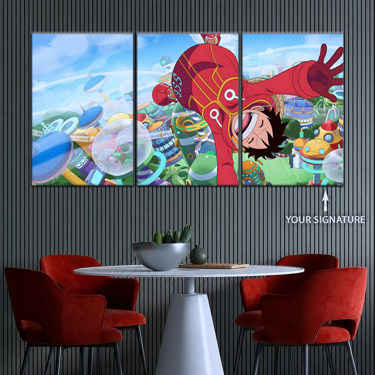 One Piece Canvas Wall Art - Monkey D. Luffy 5 Piece Split Panel Anime Poster - Framed Ready to Hang Living Room & Man Cave Decor - OP5051