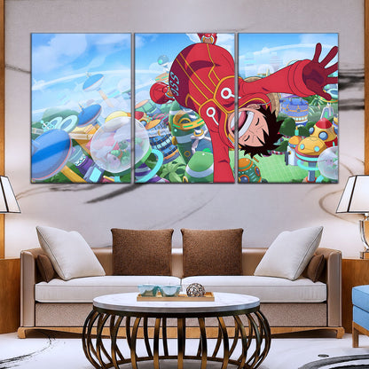 One Piece Canvas Wall Art - Monkey D. Luffy 5 Piece Split Panel Anime Poster - Framed Ready to Hang Living Room & Man Cave Decor - OP5051