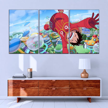 One Piece Canvas Wall Art - Monkey D. Luffy 5 Piece Split Panel Anime Poster - Framed Ready to Hang Living Room & Man Cave Decor - OP5051