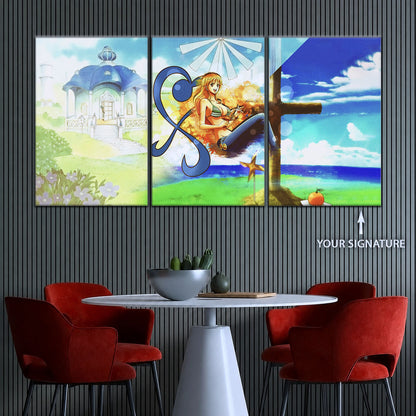 One Piece Canvas Wall Art - Nami Cat Burglar 5 Piece Split Panel Anime Poster - Framed Ready to Hang Living Room & Man Cave Decor - OP5052