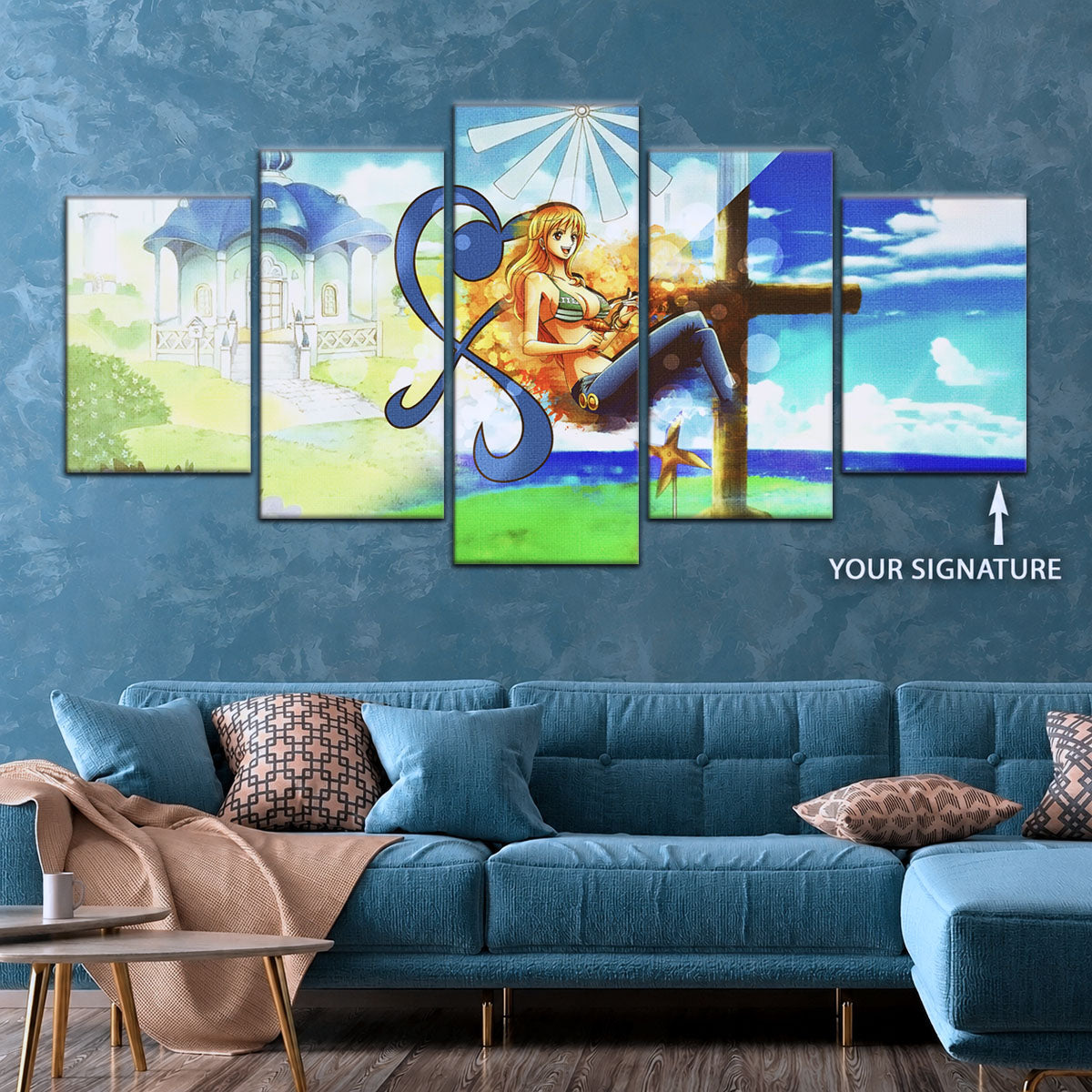 One Piece Canvas Wall Art - Nami Cat Burglar 5 Piece Split Panel Anime Poster - Framed Ready to Hang Living Room & Man Cave Decor - OP5052