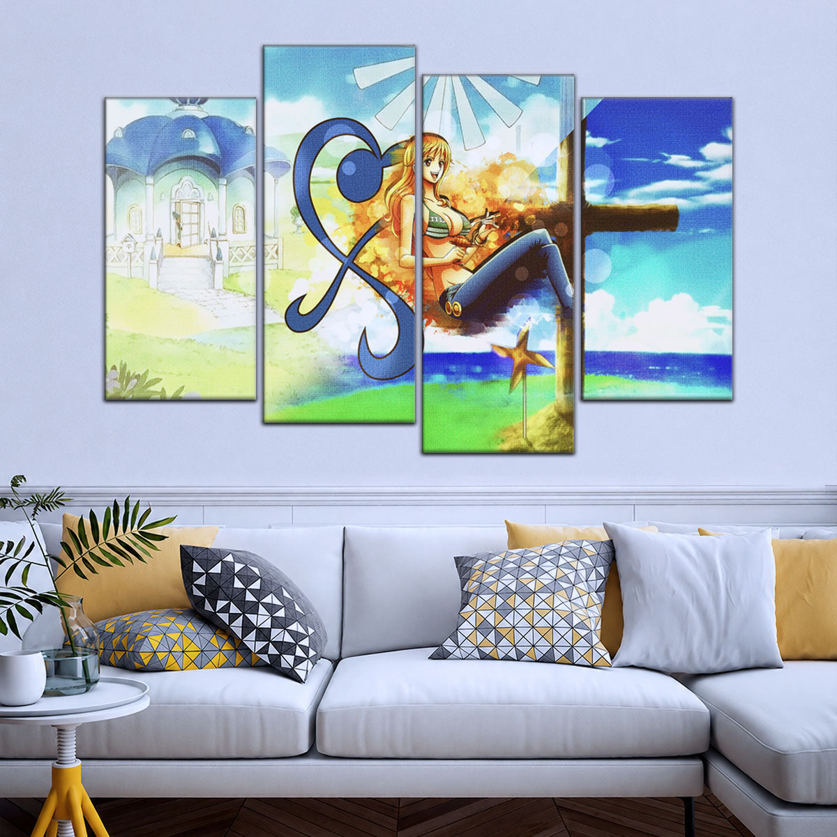 One Piece Canvas Wall Art - Nami Cat Burglar 5 Piece Split Panel Anime Poster - Framed Ready to Hang Living Room & Man Cave Decor - OP5052