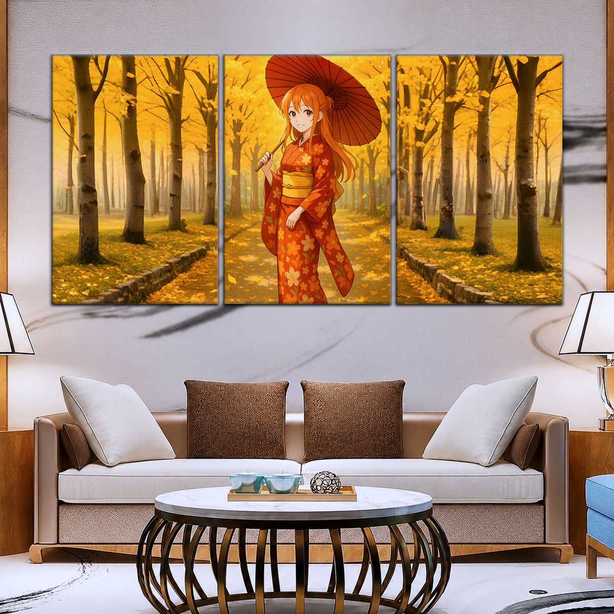 One Piece Canvas Wall Art - Nami Cat Burglar 5 Piece Split Panel Anime Poster - Framed Ready to Hang Living Room & Man Cave Decor - OP5053