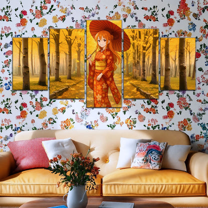 One Piece Canvas Wall Art - Nami Cat Burglar 5 Piece Split Panel Anime Poster - Framed Ready to Hang Living Room & Man Cave Decor - OP5053