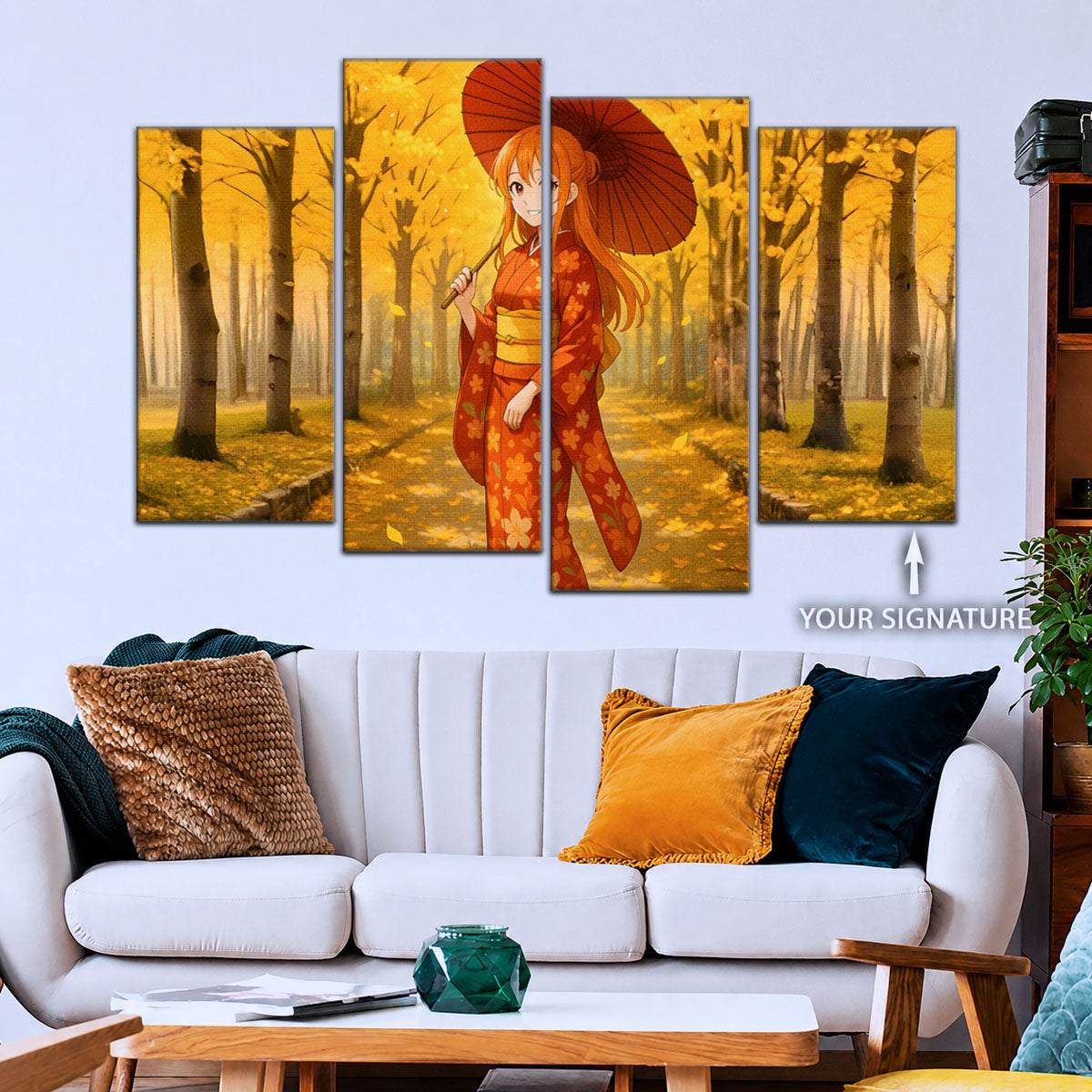 One Piece Canvas Wall Art - Nami Cat Burglar 5 Piece Split Panel Anime Poster - Framed Ready to Hang Living Room & Man Cave Decor - OP5053