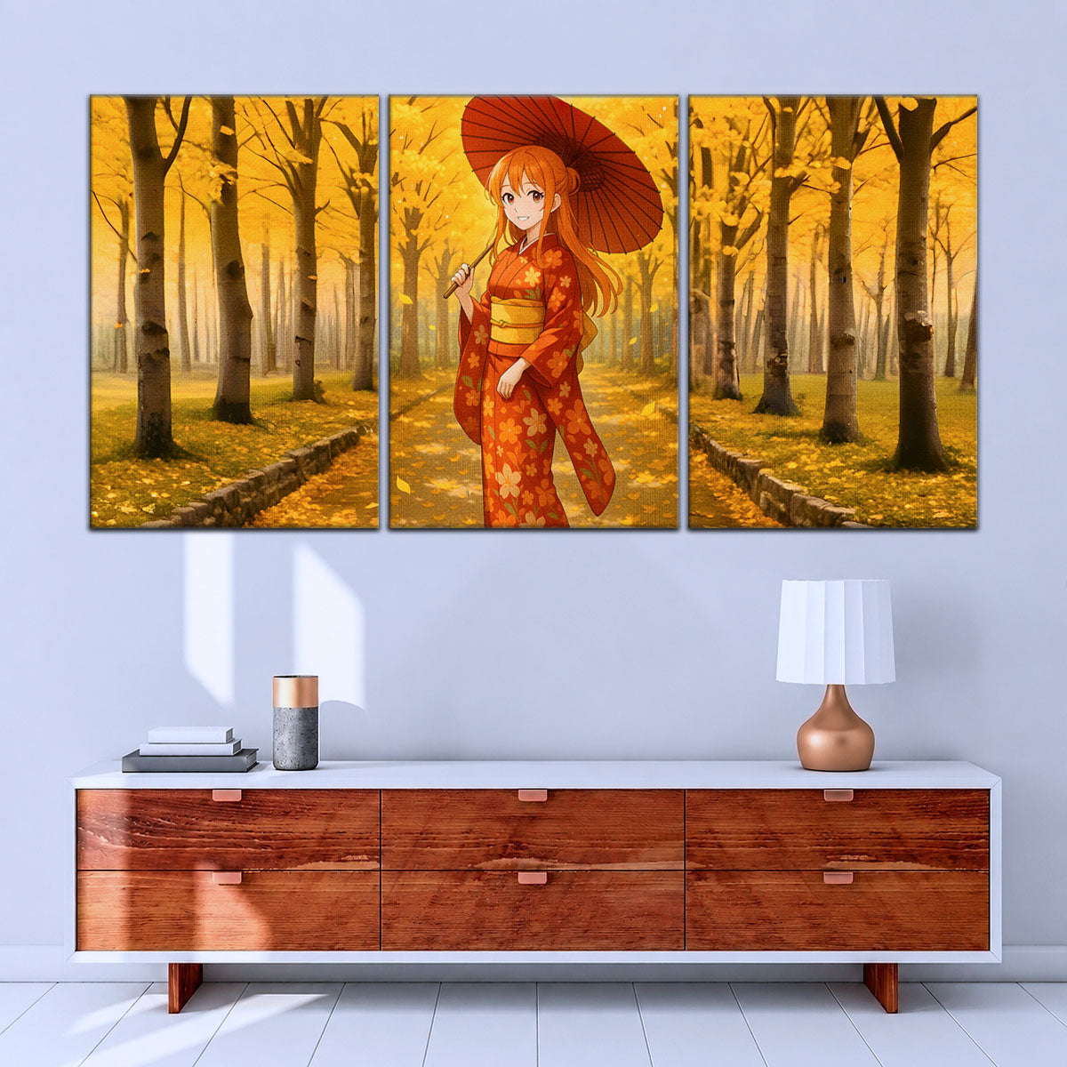 One Piece Canvas Wall Art - Nami Cat Burglar 5 Piece Split Panel Anime Poster - Framed Ready to Hang Living Room & Man Cave Decor - OP5053