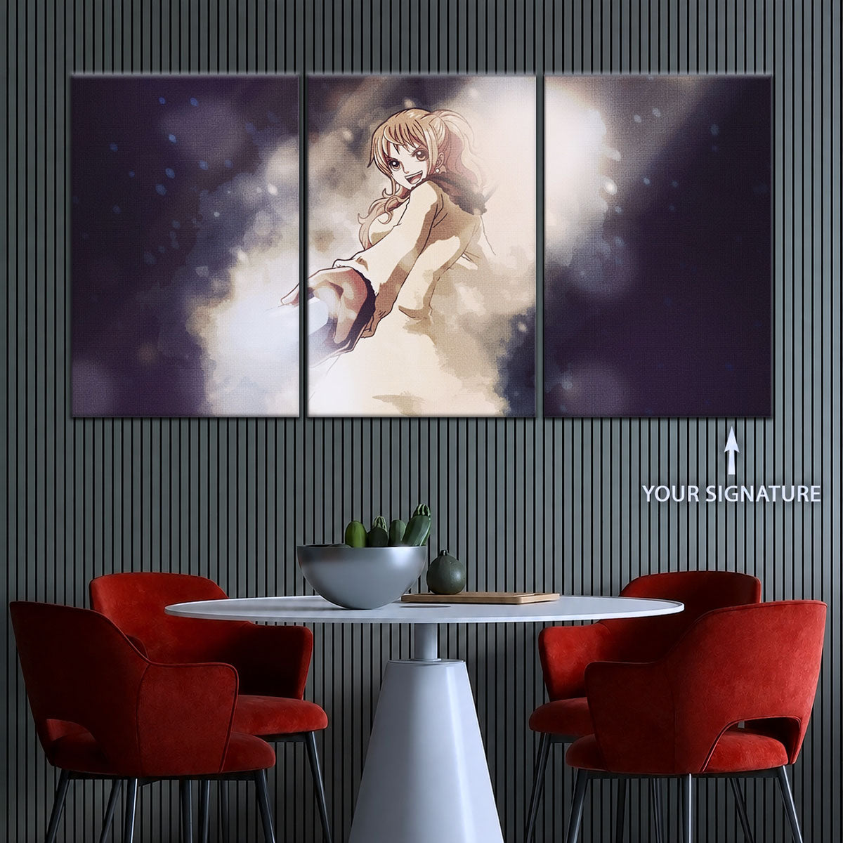 One Piece Canvas Wall Art - Nami Cat Burglar 5 Piece Split Panel Anime Poster - Framed Ready to Hang Living Room & Man Cave Decor - OP5054